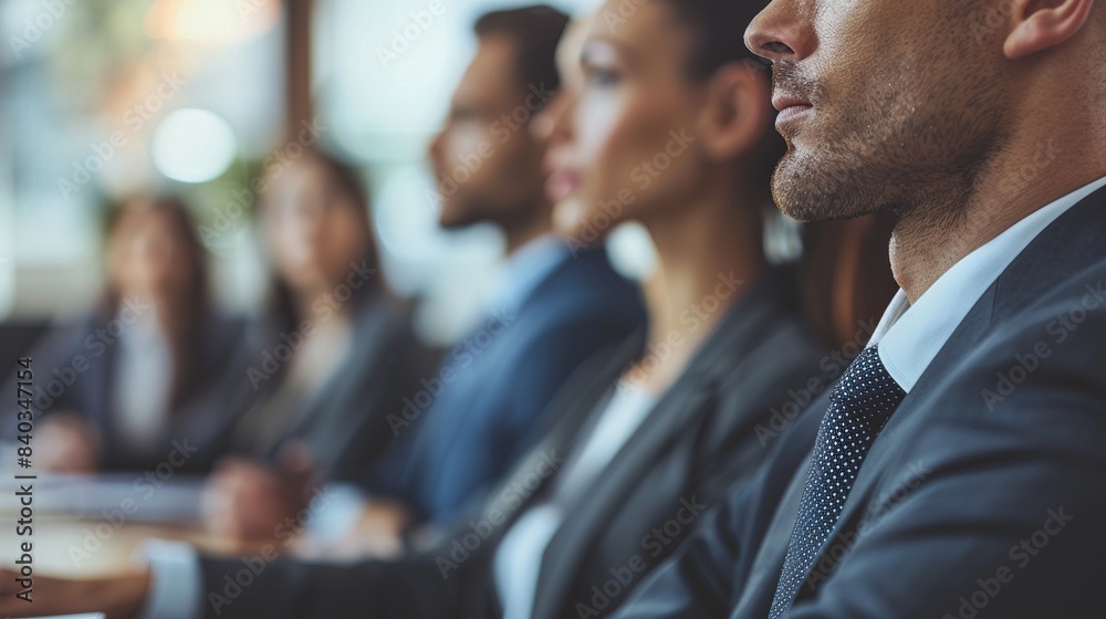 Close-up shot of business professionals group in meeting image. Attentive expressions of team members photography scene. Diversity businesspeople concept photorealistic photo Close-up shot of business professionals group in meeting image. Attentive expressions of team members photography scene. Diversity businesspeople concept photorealistic photo
