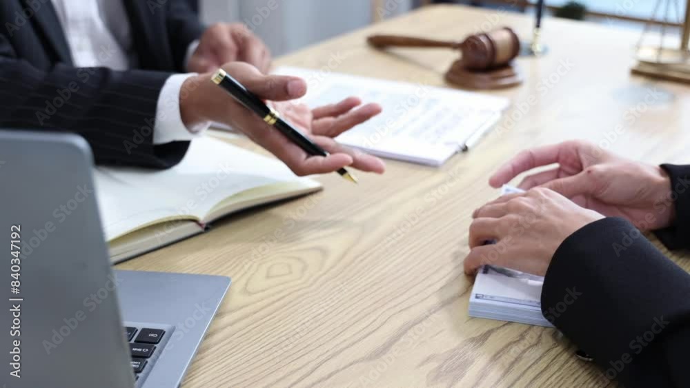 Judge Hammer and Lawyer Justice have a team meeting at the law office in the background. lawyer in office Concept of law and justice Judge Hammer and Lawyer Justice have a team meeting at the law office in the background. lawyer in office Concept of law and justice