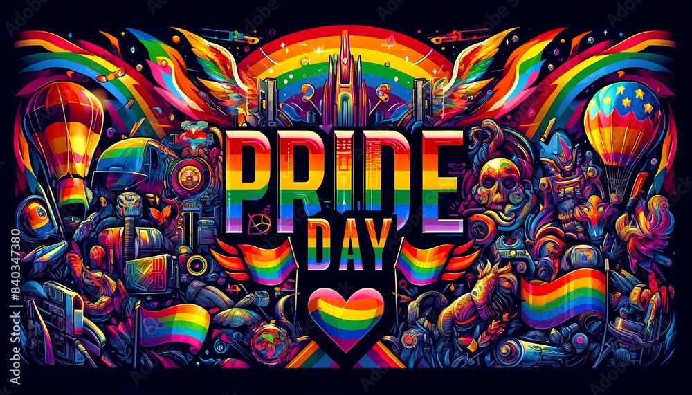 Vibrant Pride Day Banner with Bold 'Pride Day' Caption