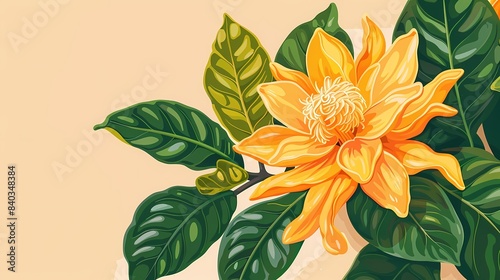 Retro yellow ylang ylang flower plant pattern illustration poster background