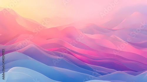 Abstract pastel landscape with flowing waves of vibrant pinks  purples  and blues  creating a dreamy and serene atmosphere.