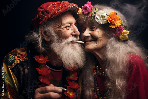 Elderly couple pensioners have fun smooke enjoy weekend together generative AI portrait photo