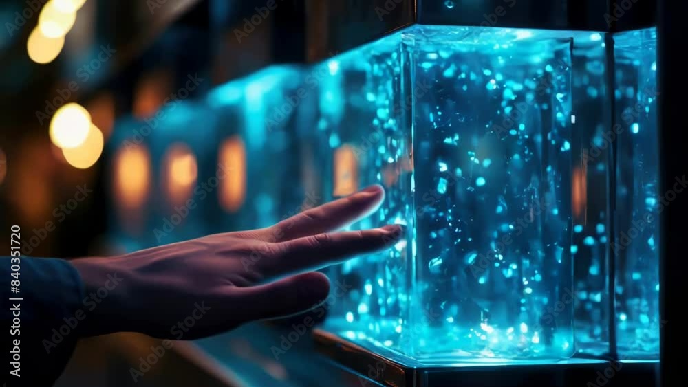 A person's hand is gently touching the surface of a glass containing water, used for decorative or educational purposes. A person's hand is gently touching the surface of a glass containing water, used for decorative or educational purposes.