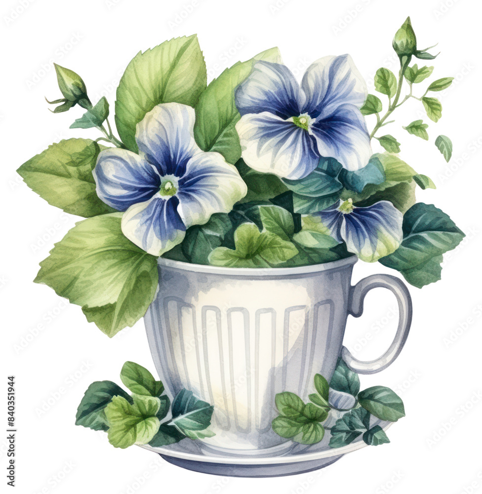 PNG Watercolor botanical on cup flower plant herbs. PNG Watercolor botanical on cup flower plant herbs.