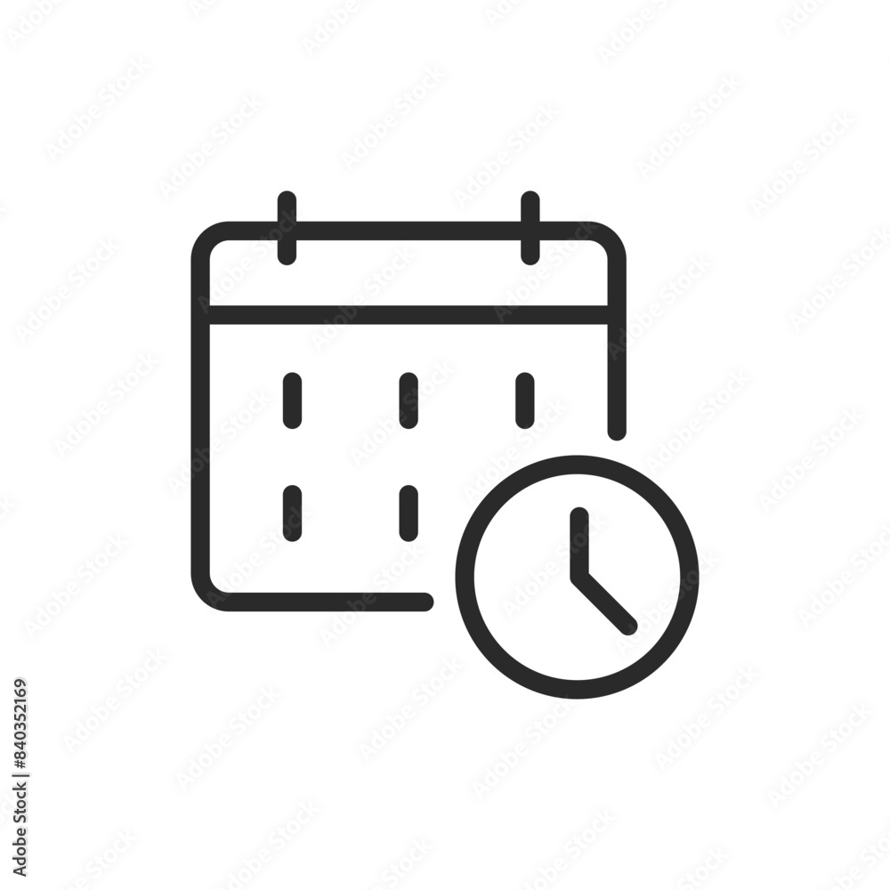 Planning, calendar and clock, linear style icon. Editable stroke width Planning, calendar and clock, linear style icon. Editable stroke width