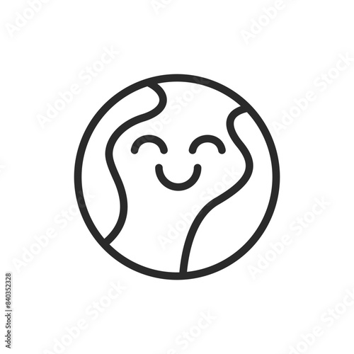 Wallpaper Mural Happy earth, linear style icon. Smiling globe, happy and healthy planet, environmental protection, and global happiness. Editable stroke width Torontodigital.ca