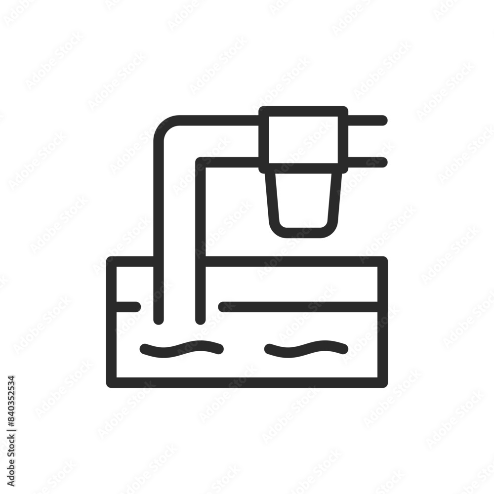 Water extraction from well and filtration, linear style icon. Water filter and pump. Editable stroke width Water extraction from well and filtration, linear style icon. Water filter and pump. Editable stroke width