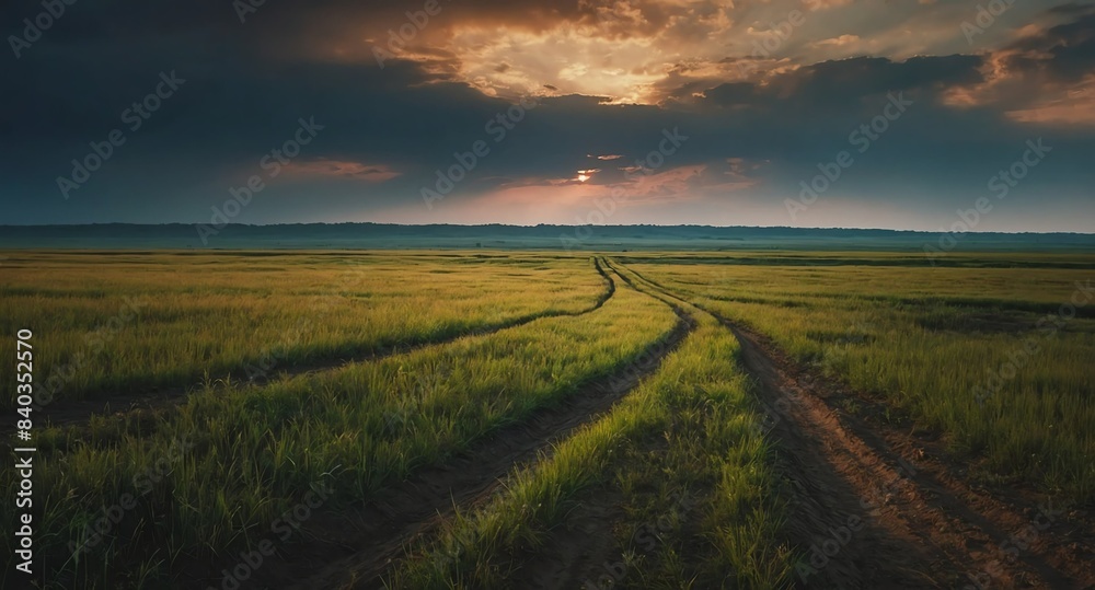 Naklejka premium empty prairie fields landscape banner copyspace background