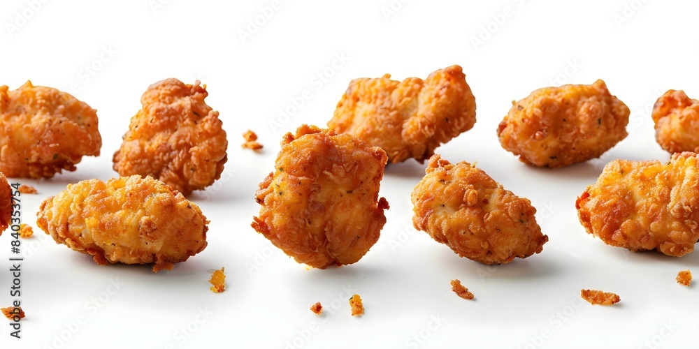 Chicken nuggets floating on white background isolated food photography concept. Concept Food Photography, Chicken Nuggets, White Background, Isolated, Conceptual Art Chicken nuggets floating on white background isolated food photography concept. Concept Food Photography, Chicken Nuggets, White Background, Isolated, Conceptual Art