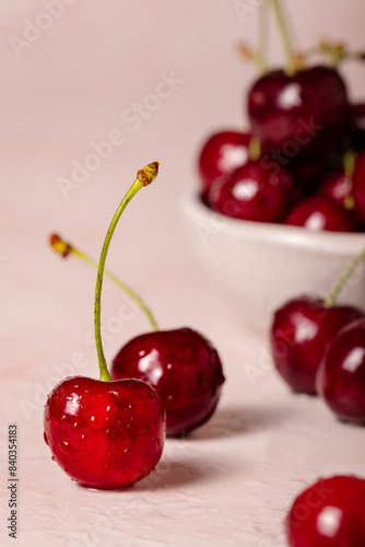 Fresh handpicked cherries on the table