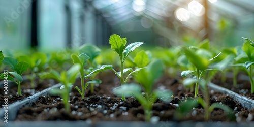 Crop seedlings in a greenhouse thrive under ideal conditions for smart farming. Concept Smart Farming, Greenhouse Cultivation, Crop Seedlings, Thriving Plants, Ideal Growing Conditions
