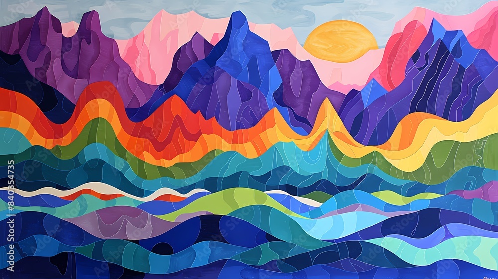 Digital color neon mountain illustration abstract graphic poster web page PPT background