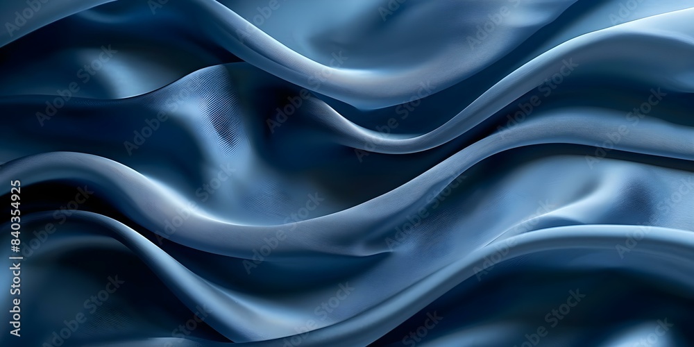 Obraz premium Navy Blue Silk Satin Background with Gentle Wavy Folds. Concept Textile Photography, Styling Fabrics, Background Effects, Fabric Folds, Navy Blue Satin