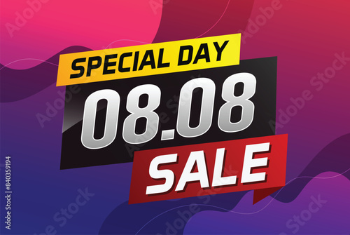 8.8 Special day sale word concept vector illustration with ribbon and 3d style for use landing page, template, ui, web, mobile app, poster, banner, flyer, background, gift card, coupon

