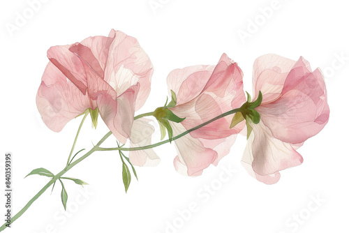 Delicate pink flowers on a green stem, isolated on transparent background, showcasing their soft petals and subtle beauty.