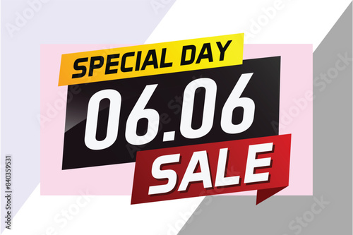 6.6 Special day sale word concept vector illustration with ribbon and 3d style for use landing page, template, ui, web, mobile app, poster, banner, flyer, background, gift card, coupon

