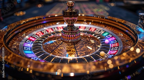 a lavish casino roulette wheel on a black background a close up white casino roulette with chips and dice poker game table illustration in.stock illustration