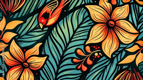 Retro flower and bird texture pattern illustration poster background