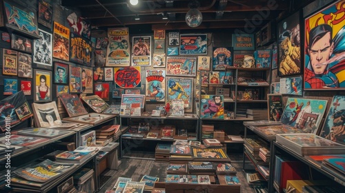 Collector's Paradise Vintage Comic Book Store with Rare Memorabilia and Business Card Display © ASoullife