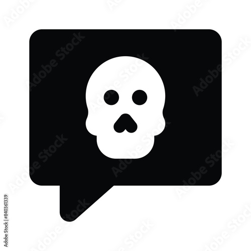 Skull on chat bubble showing icon of message hacking, cybercrime vector