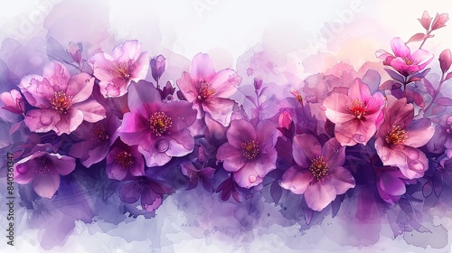 digital painting of purple flowers in watercolor style lagerstroemia.stock image photo