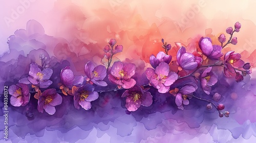 digital painting of purple flowers in watercolor style lagerstroemia.illustration photo