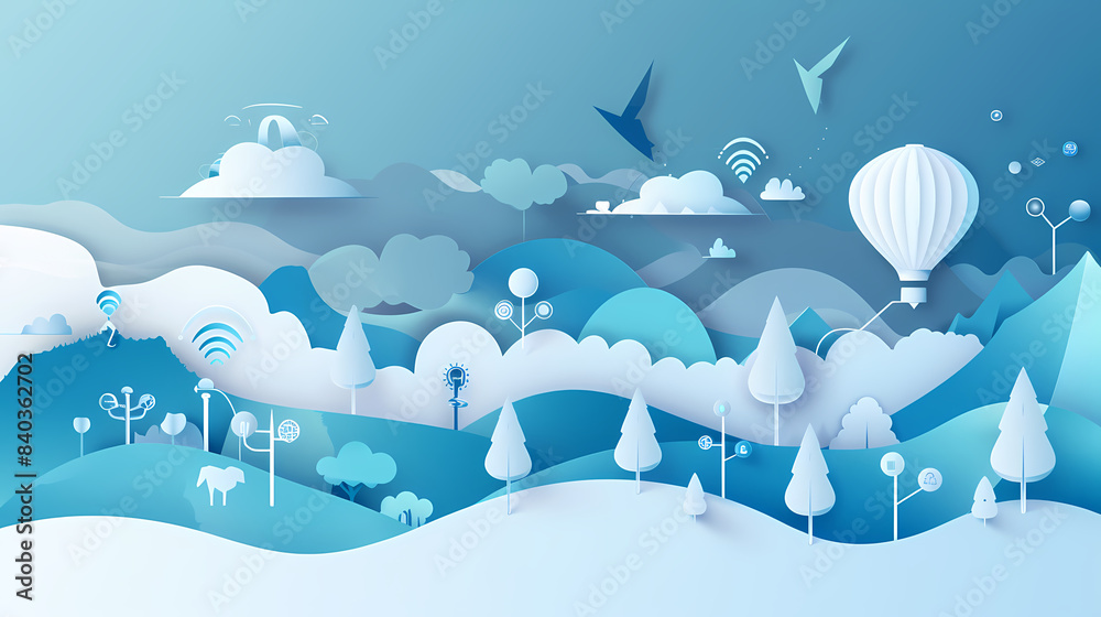 Internet of things iot and networking vector image Paper cut style