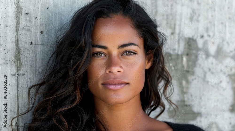 Portrait of a young woman with a calm expression, isolated on a plain background. Neutral and simple beauty concept. Portrait of a young woman with a calm expression, isolated on a plain background. Neutral and simple beauty concept.