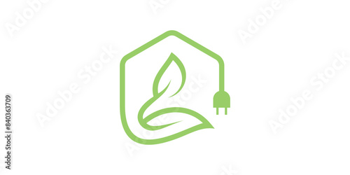 logo design combination of house, leaves and plugs, energy, green house, electricity. logo design template, icon, symbol, creative, idea.