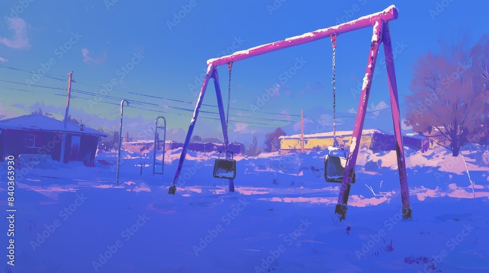 As a cold breeze swept through the empty playground the swings began to sway back and forth rhythmically as if being pushed by the hands of unseen children As a cold breeze swept through the empty playground the swings began to sway back and forth rhythmically as if being pushed by the hands of unseen children
