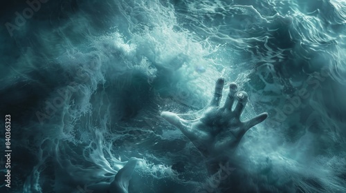 As the storm raged on a translucent hand reached out from the depths of the sea its icy fingers grasping at the surface for escape