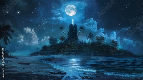As the moon cast a pale light over the deserted island a translucent figure appeared its ethereal form giving off an otherworldly glow © Justlight