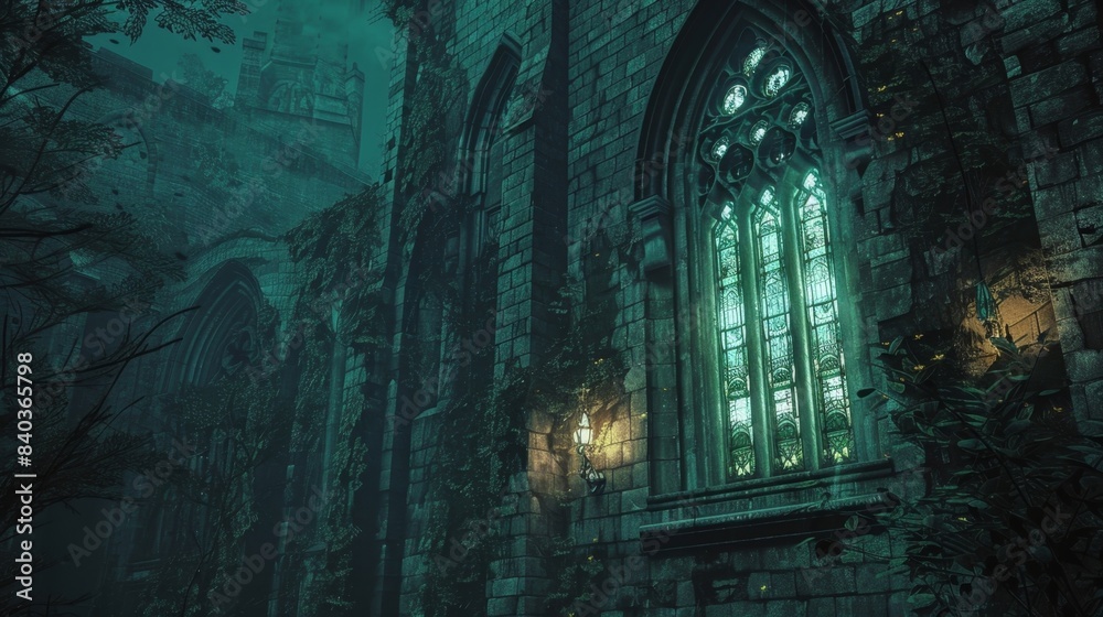 The glowing windows of the cathedral seemed to call out to lost souls beckoning them to enter its haunted halls