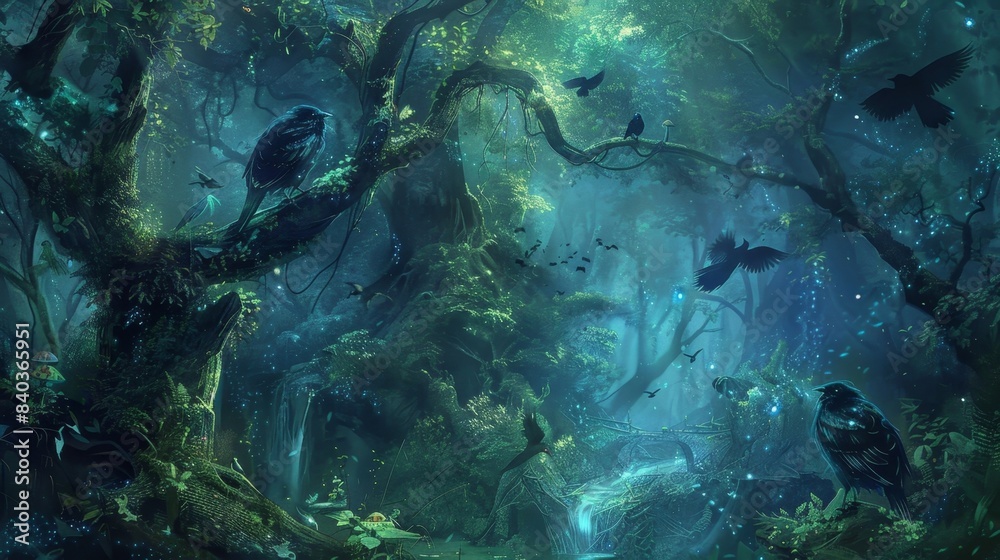 Obraz premium The sounds of the forest birds chirping leaves rustling and streams murmuring seem to harmonize with the forest spirits whimsical melodies serenading the dawn with their otherworldl