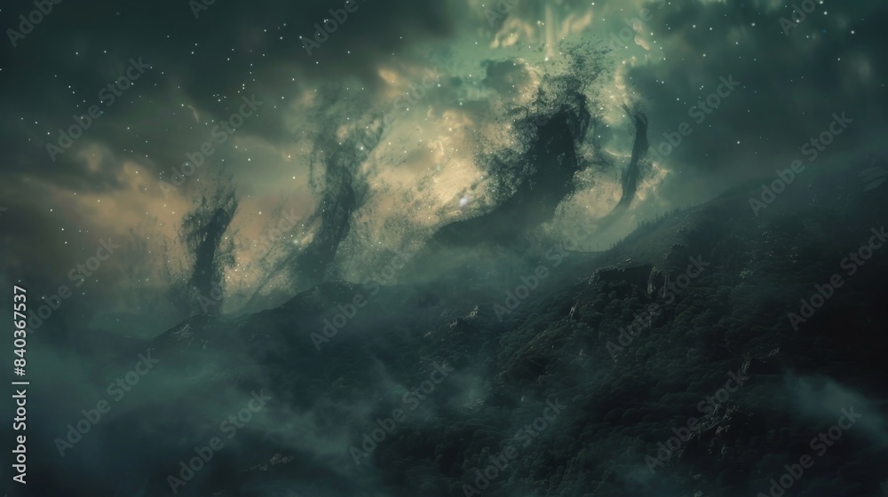 Obraz premium The twilight sky was alive with ghostly beings their forms shifting and twisting in the waning light