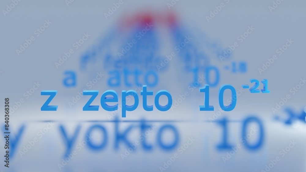 z zepto 10 -21 Metric Prefixes numbers - 3D render illustration - white background z zepto 10 -21 Metric Prefixes numbers - 3D render illustration - white background