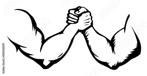 Hand wrestling contest. Vector drawing