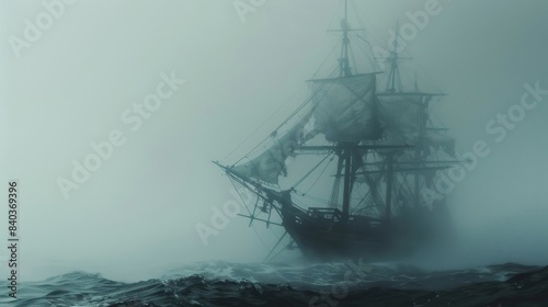 The ghostly ship appears to float effortlessly defying the laws of physics as it navigates the treacherous waters