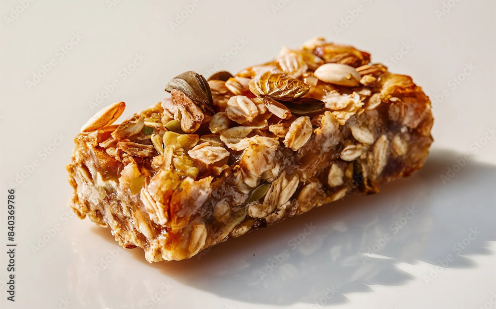 Homemade organic granola protein bar with oats for breakfast. on a white background Ai generative.
Homemade organic granola protein bar with oats for breakfast. on a white background Ai generative.