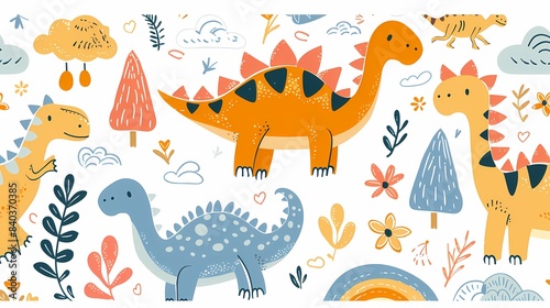 Retro cute graffiti dinosaur illustration poster background