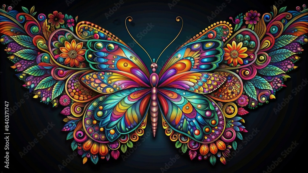 Colorful butterfly mandala art on black background , butterfly, mandala ...