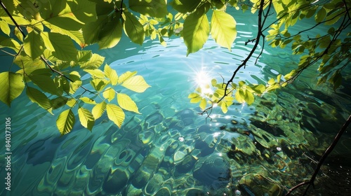 emerald leaves cradled by pure waters sunlight perfecting the tranquil natural scene highresolution nature photo