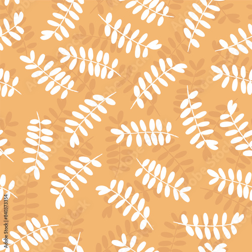 seamless orange and white pattern with mirror leaves 