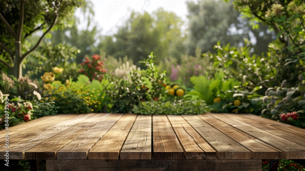 Sustainable Cooking Showcase Rustic Wooden Platform Surrounded by Lush Edible Garden Plants and Herbs Sustainable Cooking Showcase Rustic Wooden Platform Surrounded by Lush Edible Garden Plants and Herbs