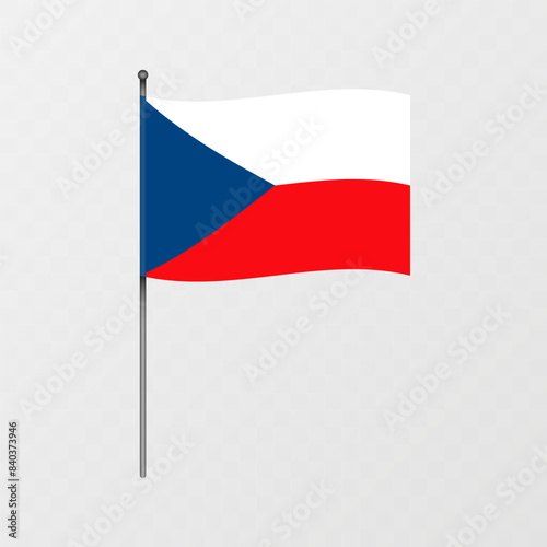 Czech Republic national flag on flagpole. Vector illustration.