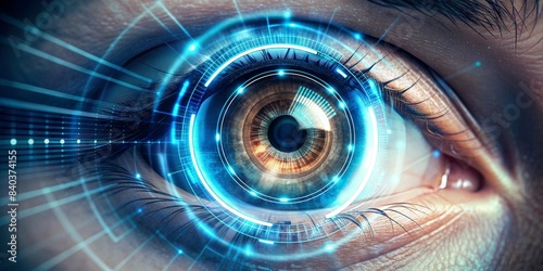 Futuristic cybernetic eye technology, cyborg, artificial intelligence, sci-fi, robotics photo
