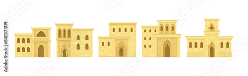 Arabic Architecture and Building with Arch Window Geometric Ornament Vector Set