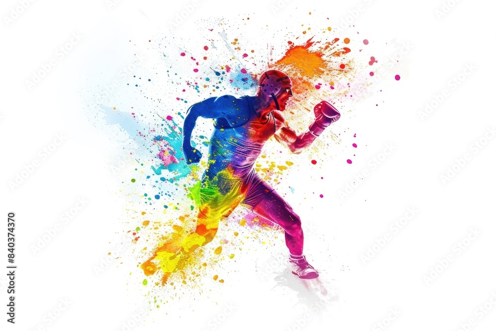 Fototapeta premium A person running through a colorful paint splatter