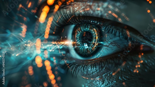 futuristic eye scan biometric iris analysis with glowing hud elements 3d illustration photo