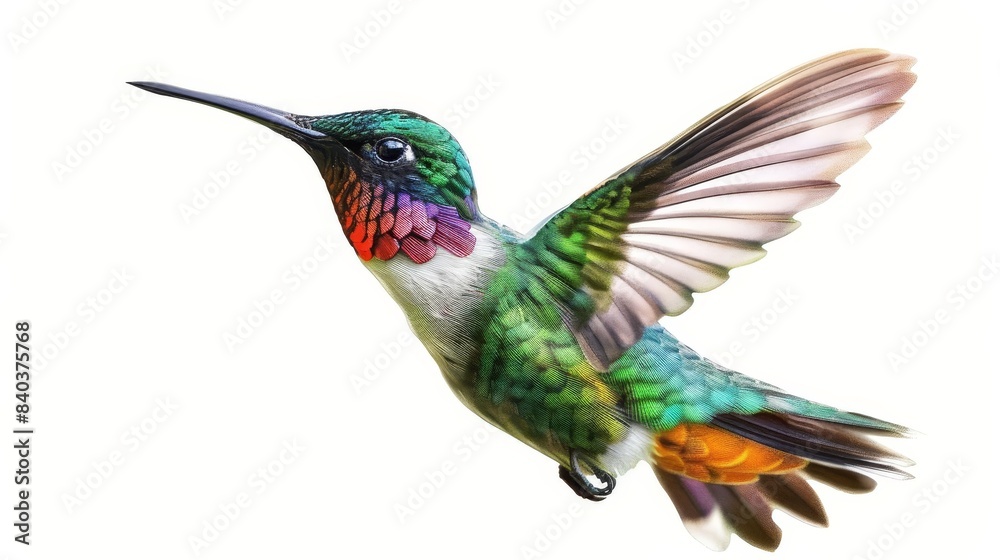 Fototapeta premium hummingbird haven vibrant hummingbird hovering on white background wildlife photography